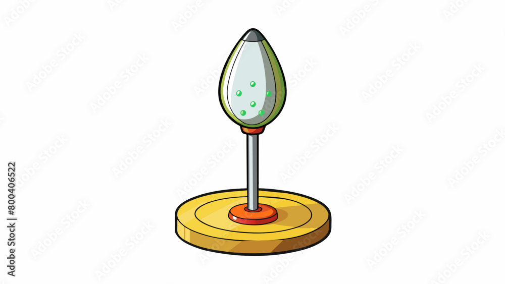 Poster a thin teardropshaped piece of metal with a small platform on top for holding a golf ball. the platf