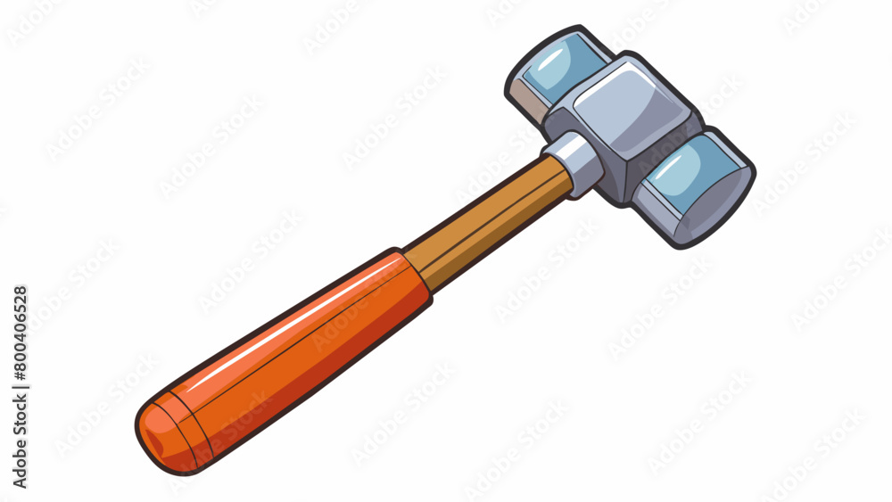 Poster A tiny plastic reflex hammer with a metallic handle and a rounded rubber tip for tapping on knees and elbows during checkups.  on white background . Cartoon Vector.
