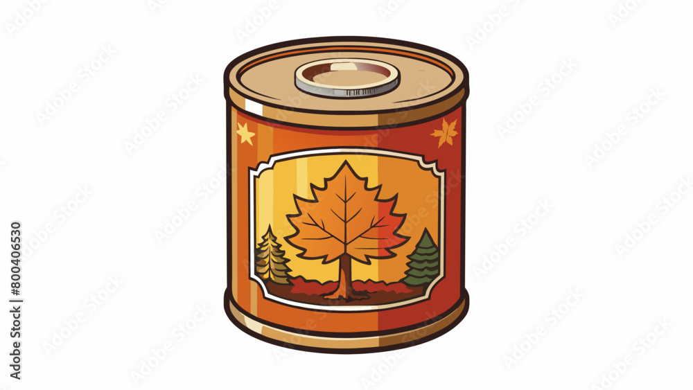 Poster a tin can with a vintage label containing a thick caramelcolored syrup that oozes out in a slow stea