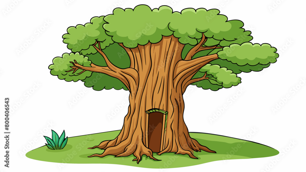 Aufkleber A towering ancient tree with a gaping hole in its trunk serves as the holeinone target. Golfers must navigate their ball through the twisting branches. Cartoon Vector.