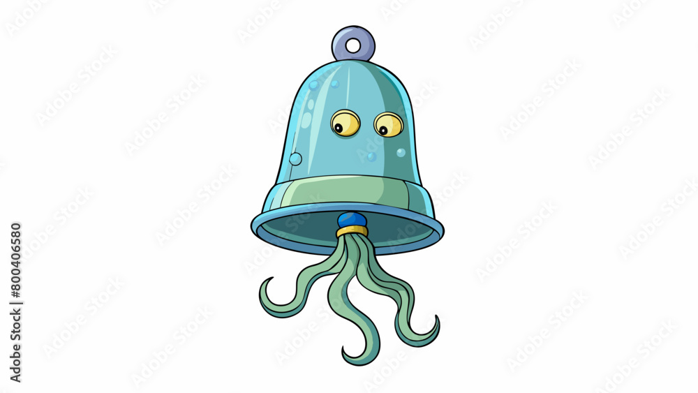 Aufkleber A translucent bellshaped object floating in the ocean its long thin tentacles reaching downward. Each of its arms is lined with rows of tiny hooks. Cartoon Vector.