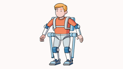 A transparent lightweight exoskeleton attached to a persons limbs assisting with movement and physical tasks for individuals with muscle weakness or. Cartoon Vector.