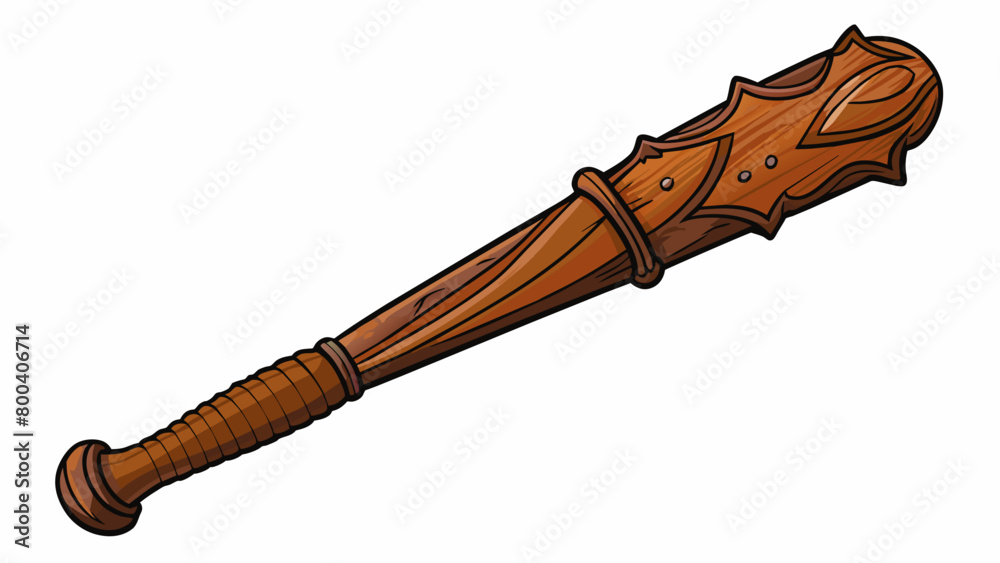 Poster a vintage handcarved wooden bat with a unique rustic appearance. the handle is wrapped in worn leath