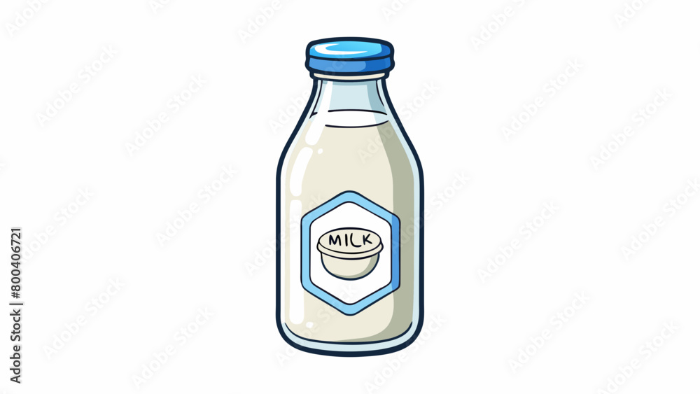 Poster a vintage milk bottle made of clear glass with a label that boasts of its freshness and purity. the 
