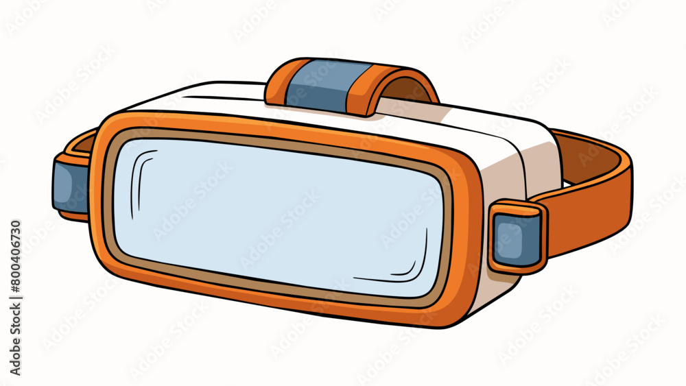 Poster A virtual reality headset that has a minimalistic design. It consists of two white rectangular screens that are connected by a thin metal band. The. Cartoon Vector.