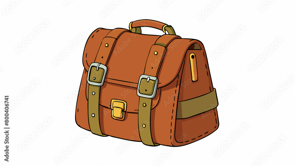 Poster a vintagestyle leather backpack with brass buckles and a top handle. it has a rustic look with sever