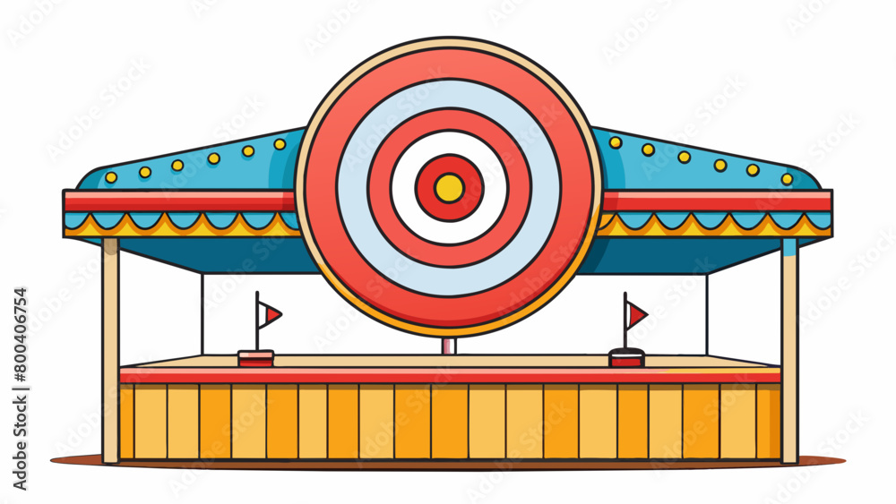 Poster a vintage neon sign in the shape of a bullseye hangs above a carnival game booth. its vibrant colors