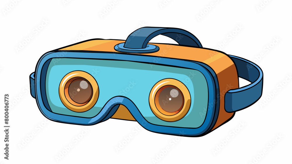 Poster A virtual reality headset that looks like a pair of binoculars. It has a long rectangular frame with two lenses that can be adjusted to fit the. Cartoon Vector.