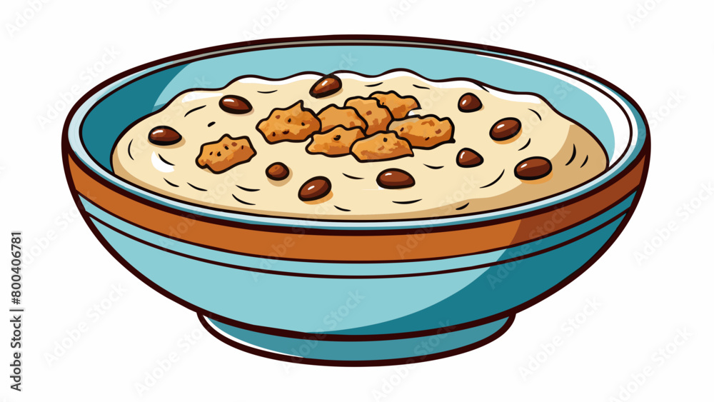Poster a warm and comforting breakfast dish made from ground oats milk and brown sugar. it is topped with a