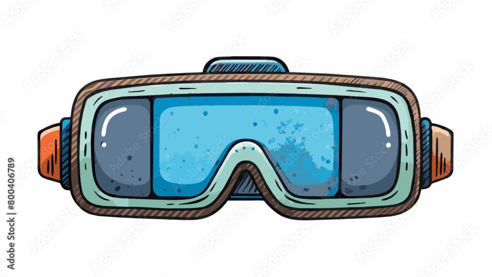 Poster A virtual reality headset that resembles a large black ski goggles. It has a similar shape and size but the lenses are rep with two highdefinition. Cartoon Vector.