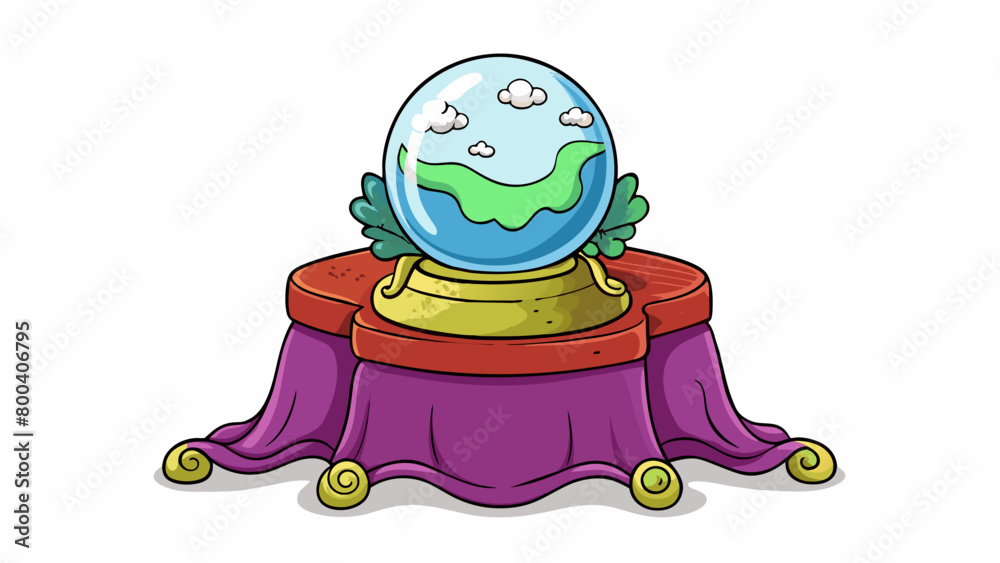 Poster a weathered crystal ball swirling with mist and revealing glimpses of the future sitting atop a velv