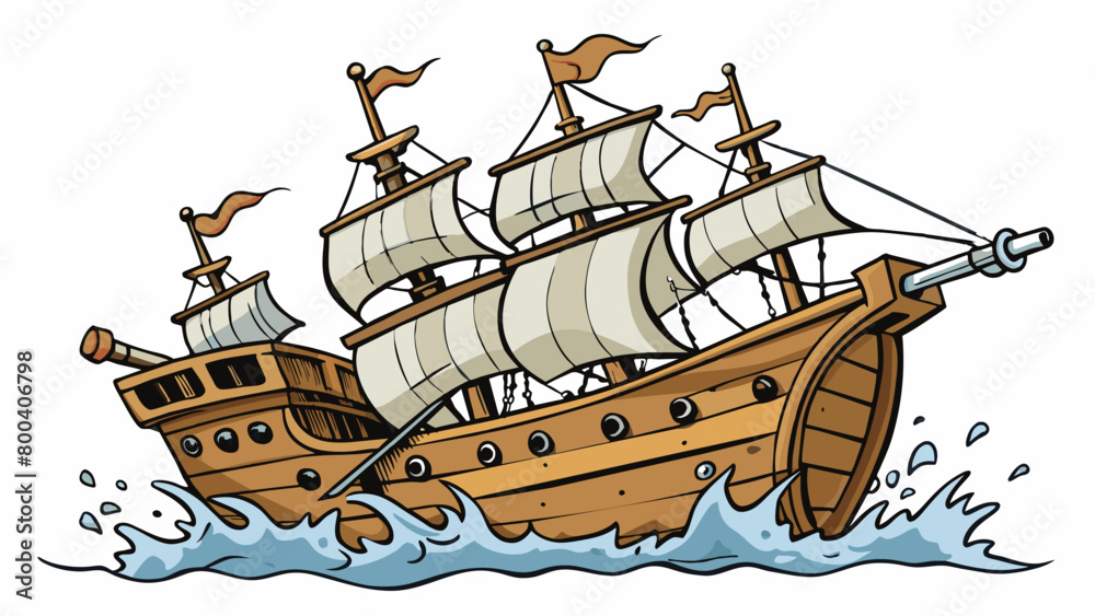 Aufkleber a weathered ship with a rusted iron hull and multiple masts supporting a tangle of frayed patched sa