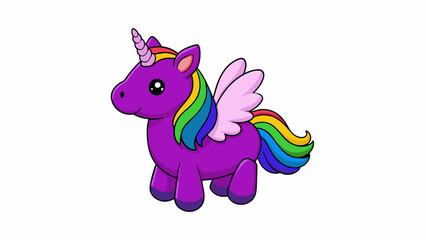 Fototapeta premium A vibrant purple stuffed unicorn with rainbowcolored mane and a silver horn. Its fur is extra plush and its wings made of shimmery fabric give it a. Cartoon Vector.