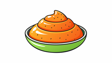 A vibrant orange dressing with a creamy glossy texture with tiny flecks of red and green throughout. It has a unique blend of tangy and sweet flavors. Cartoon Vector.