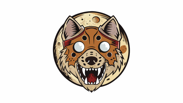 A vintagestyle goalie mask made of brown leather featuring a handpainted design of a howling wolf and a full moon. The worn edges and aged look give. Cartoon Vector.