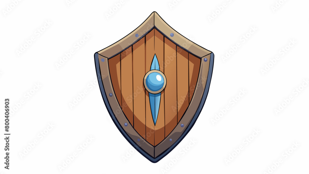Poster A wooden shield with a pointed tip at the bottom painted with the colors of a kingdom. It has a narrow opening at the top for the users hand and a. Cartoon Vector.