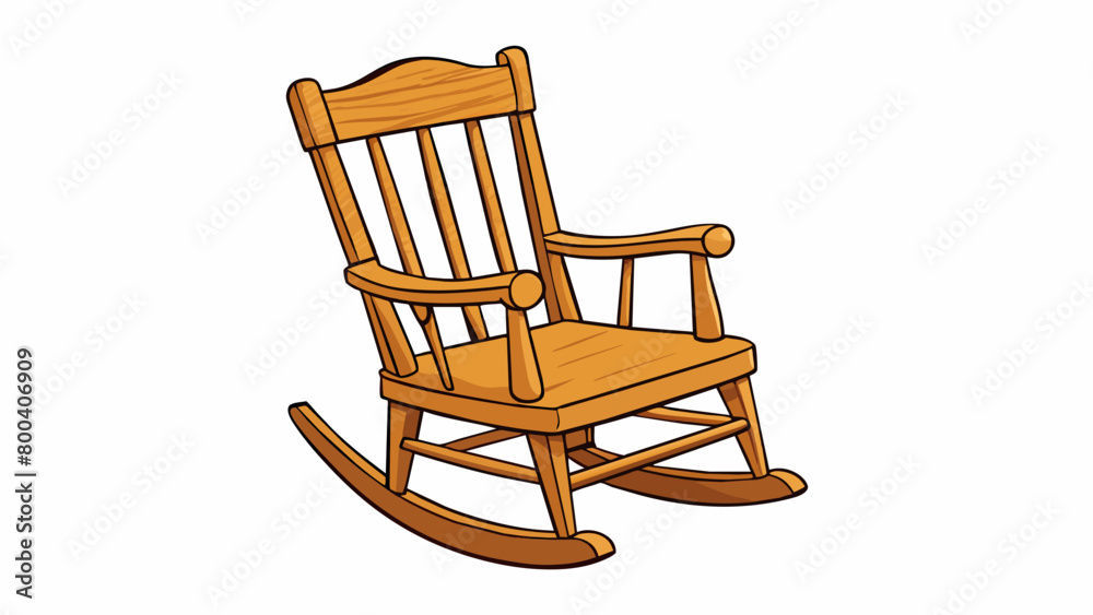 Wall mural A wooden rocking chair with curved armrests and a comfortable cushioned seat. The wood has a polished finish and gives off a rustic charm making it. Cartoon Vector.