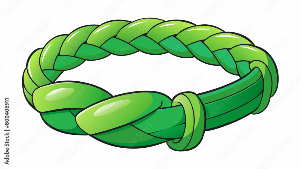 Poster a wristband made of a thick braided cord in a vibrant green hue. it is adjustable in size and contai