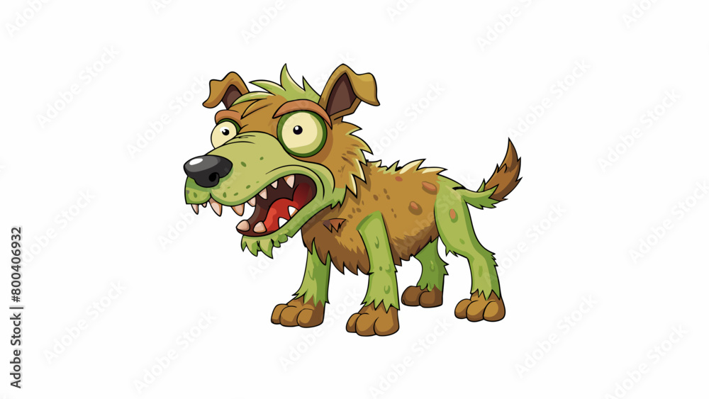 Poster a zombie dog its fur matted and covered in dirt snarling and snapping at anything that moves. its ey