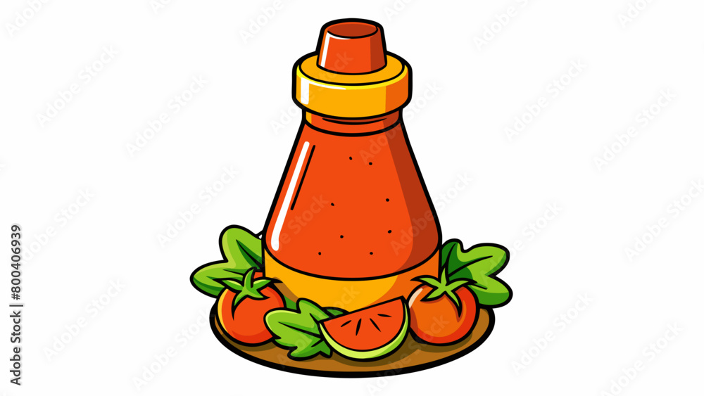 Poster a zesty dressing with a bold orangeyred hue bursting with the flavors of diced tomatoes onions and r