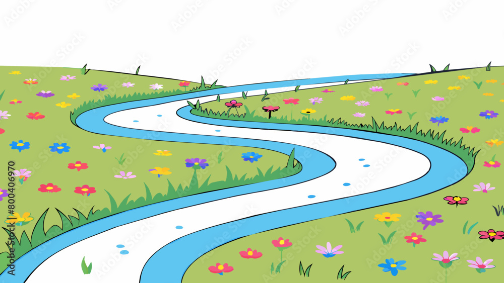 Poster along its winding path the river is lined with wildflowers of every color their delicate petals danc
