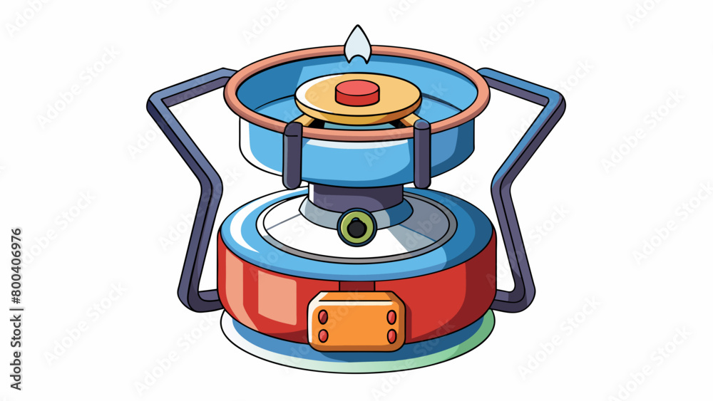 Poster an advanced camp stove with a builtin igniter and a fuel gauge to monitor the remaining propane. it 