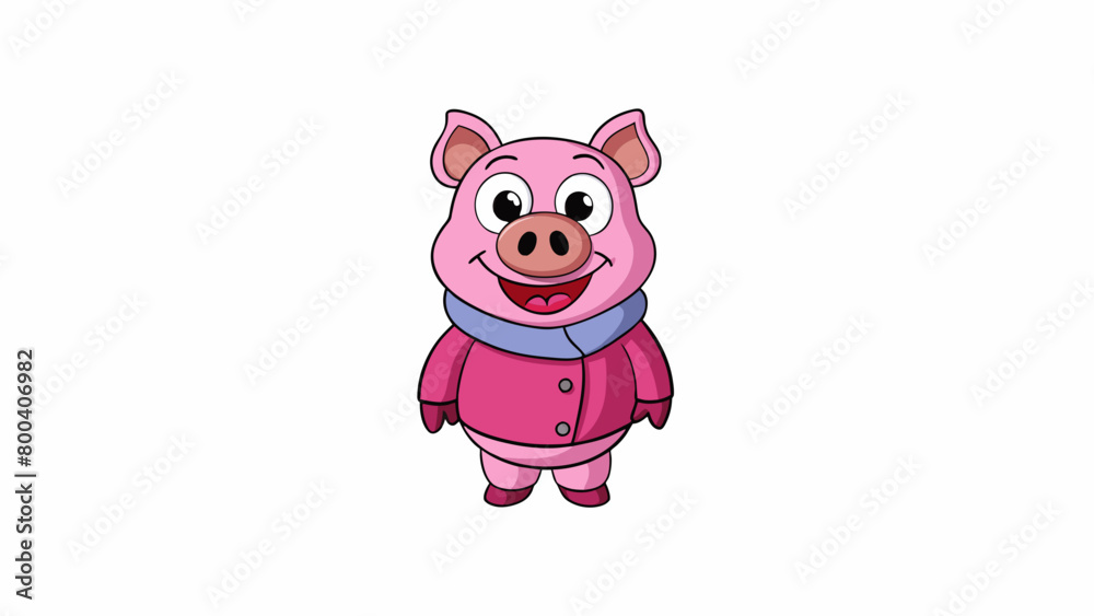 Poster an adorable pink pig costume with a snout curly tail and floppy ears. it is made with a plush fabric