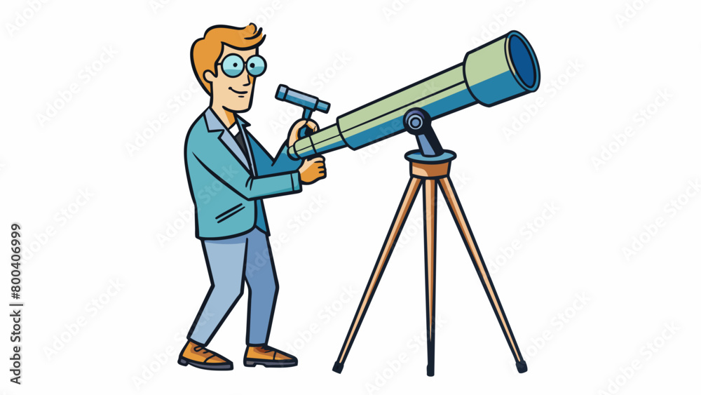 Aufkleber an astronomer is seen focused on their telescope carefully adjusting the lenses to get a clear view 