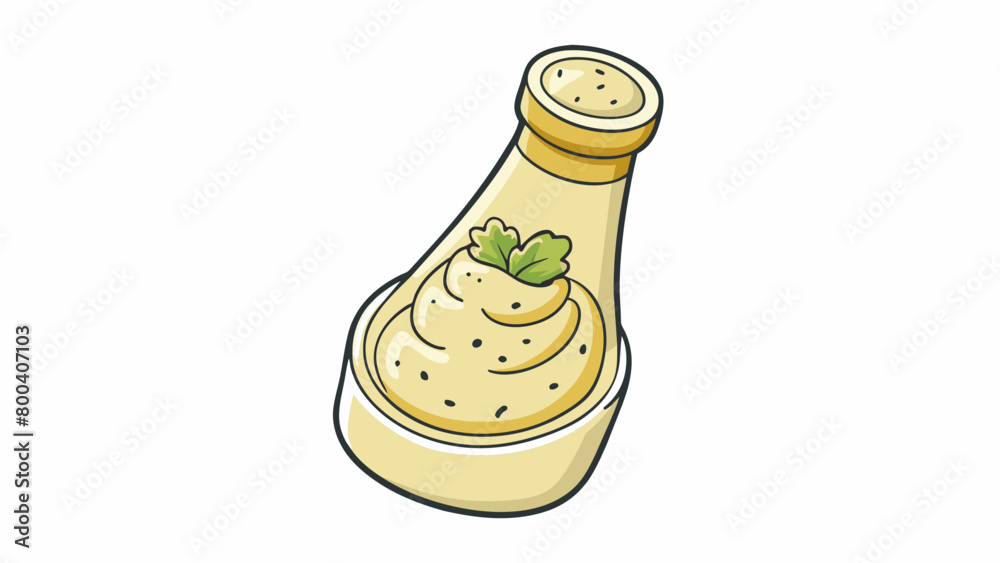 Poster an opaque ivorycolored dressing with visible pieces of dried herbs throughout. it has a robust earth
