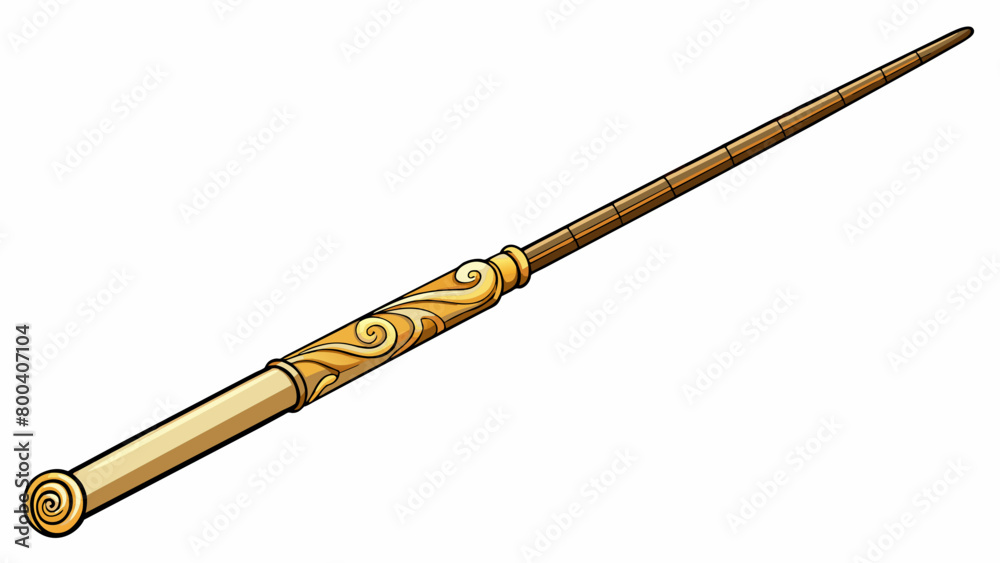 Poster An ornate handcarved cue crafted from a single piece of ivory. The stick is decorated with intricate patterns of swirls and has a smooth glossy. Cartoon Vector.