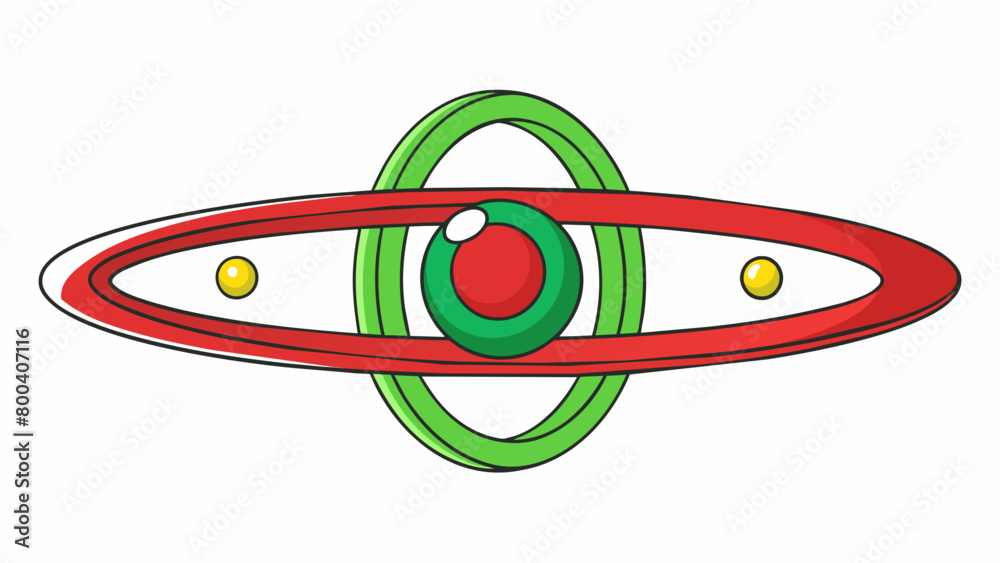 Poster An ovalshaped object with rotating rings around its center alternating between red and green lights.  on white background . Cartoon Vector.