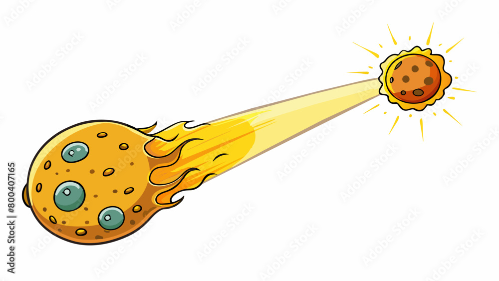 Aufkleber As a comet gets closer to the sun the intense heat causes it to release gases and form a characteristic glowing head or coma around its nucleus. . Cartoon Vector.