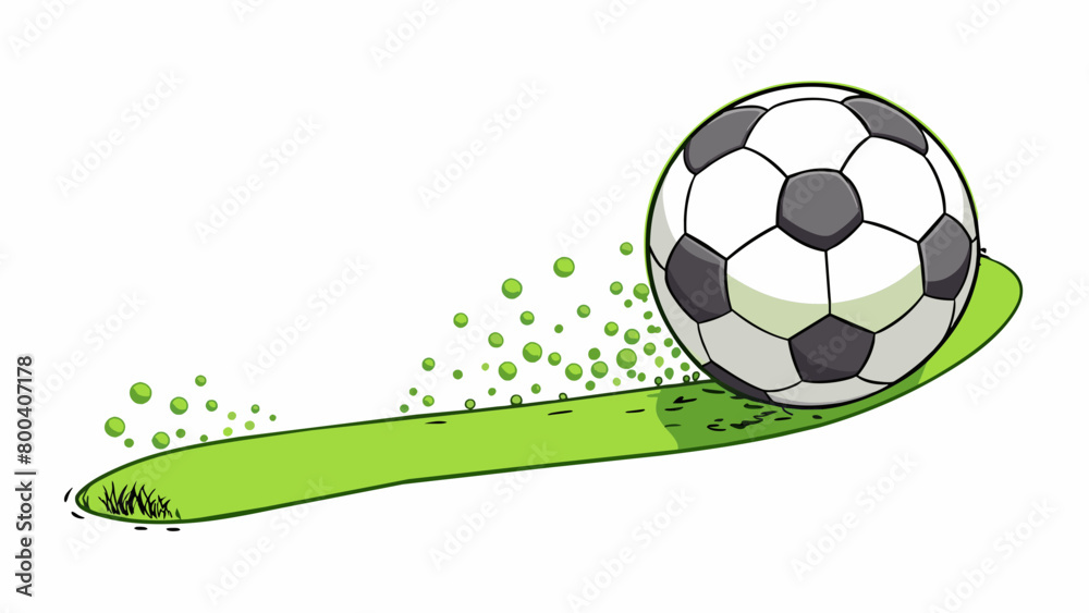 Poster as it rolls across the green field the soccer ball leaves a trail of small rubber particles behind. 