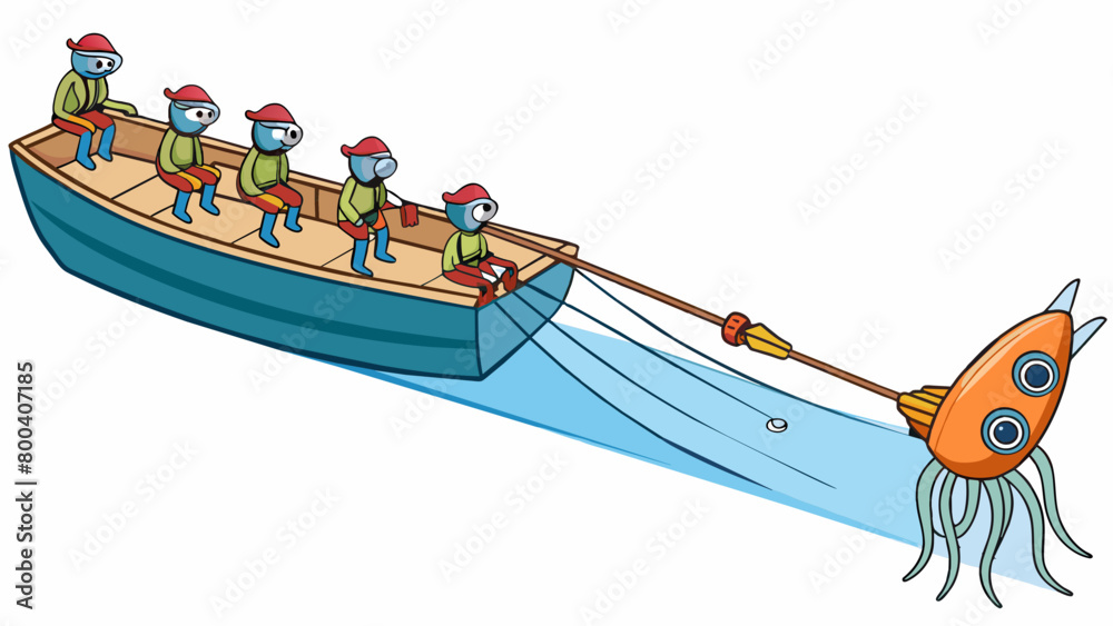 Poster as the boat moves further out to sea the crew begins to lower long thin lines into the water. these 