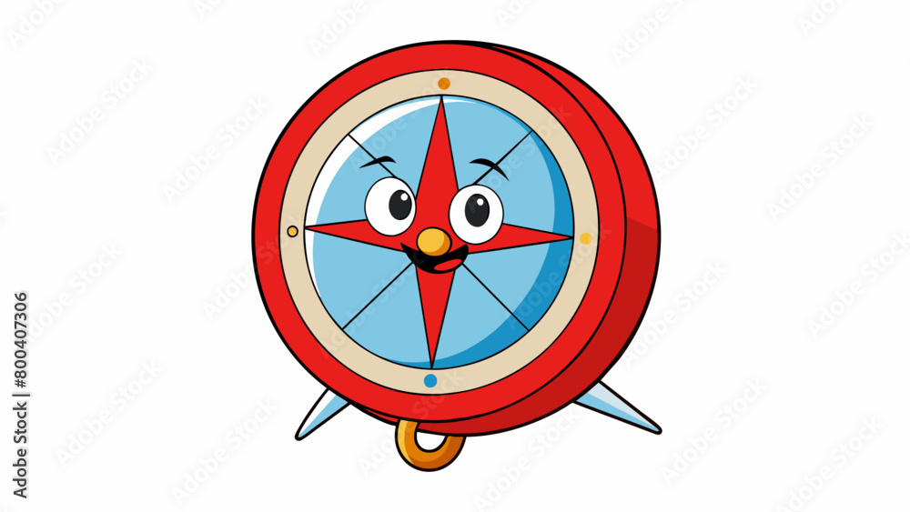 Poster Compass resembles a miniature clock with a circular face and a stationary needle in the middle. The needle is painted red on one side and white on the. Cartoon Vector.