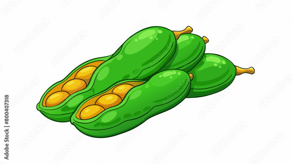 Poster Crisp and crunchy to the touch green beans have a smooth outer texture and a firm inner texture similar to that of a carrot.  on white background . Cartoon Vector.