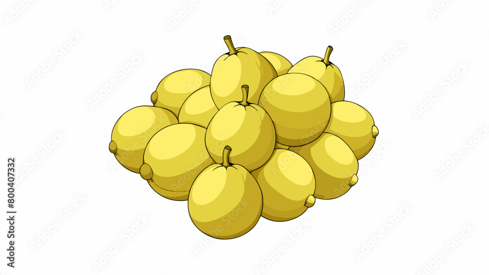 Aufkleber Bunch of Fruit A group of pale yellow objects ed together with a stem connecting them all. Each fruit has a distinct curved shape and is slightly. Cartoon Vector.