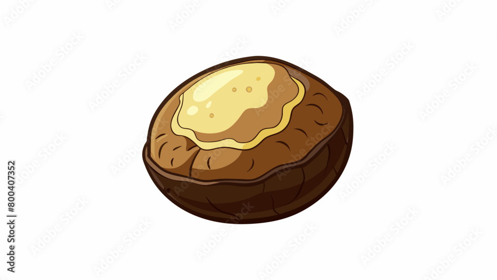 Poster Each Macadamia nut is covered in a bumpy dark brown shell that is easy to crack open. Inside the nut has a shiny ivory hue and a delicate crunch. . Cartoon Vector.