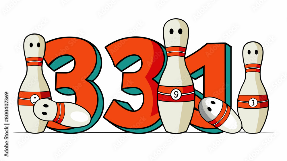 Aufkleber Each Bowling pin is numbered with a unique and bold numeral making it easy to keep track of during a game. These numbers are typically p at the top of. Cartoon Vector.