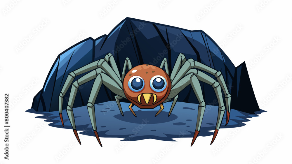 Poster deep in the depths of the damp dark cave a unique species of spider could be found. with an incredib