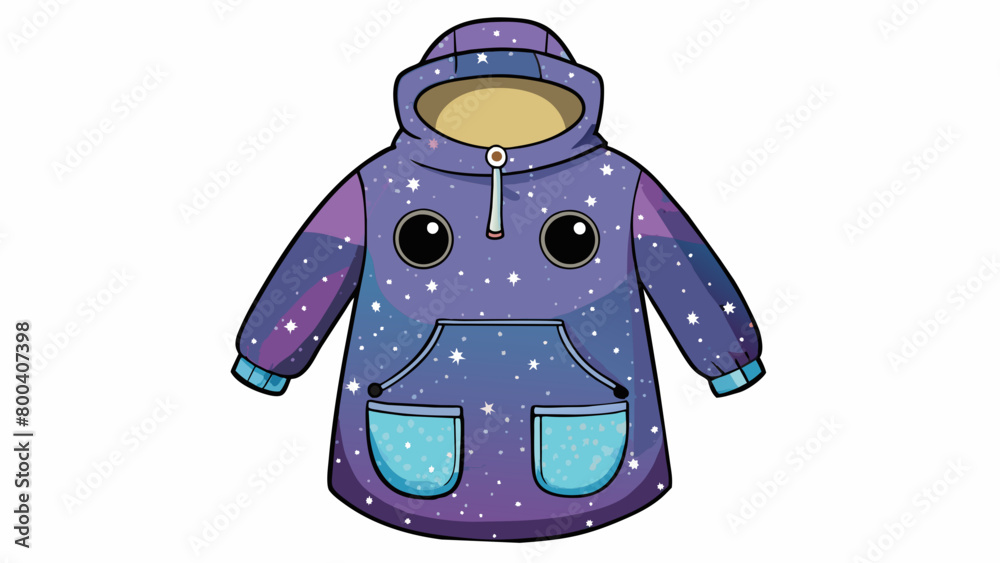 Poster Featuring a whimsical galaxy print this smock is made of a durable waterproof material for messy art projects. It has a comfortable fit with elastic. Cartoon Vector.