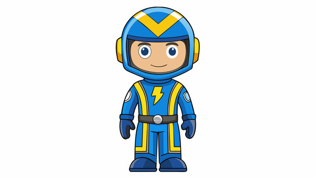 Dressed in a blue and yellow jumpsuit the toy race car driver looks ready for the track. The suit has a shimmery metallic sheen and is complete with a. Cartoon Vector.