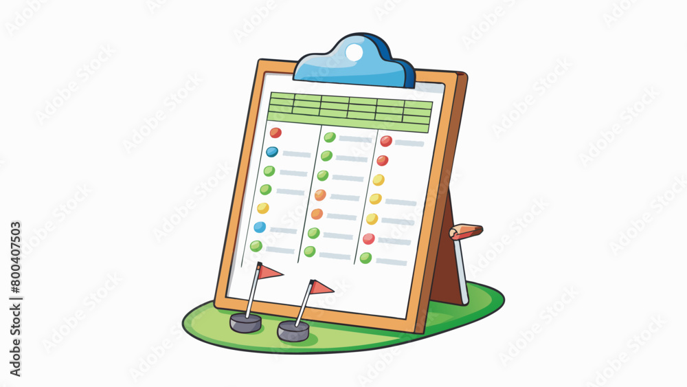 Poster In a game of golf a Scorecard is a small booklet that contains a list of holes on the golf course along with the corresponding par scores for each. Cartoon Vector.