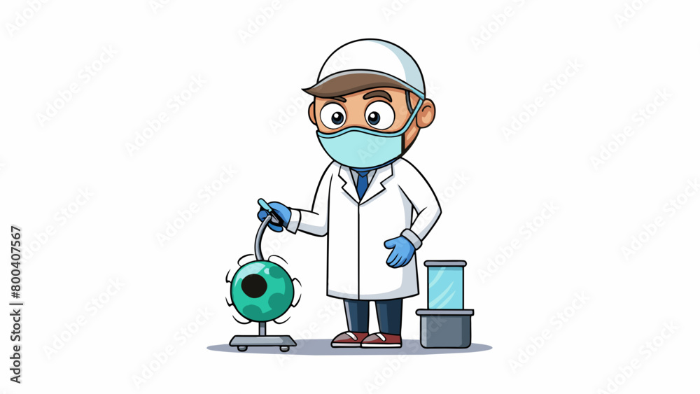 Poster in the cleanroom the nanotechnologist dons a white coat gloves and a facemask before working with th