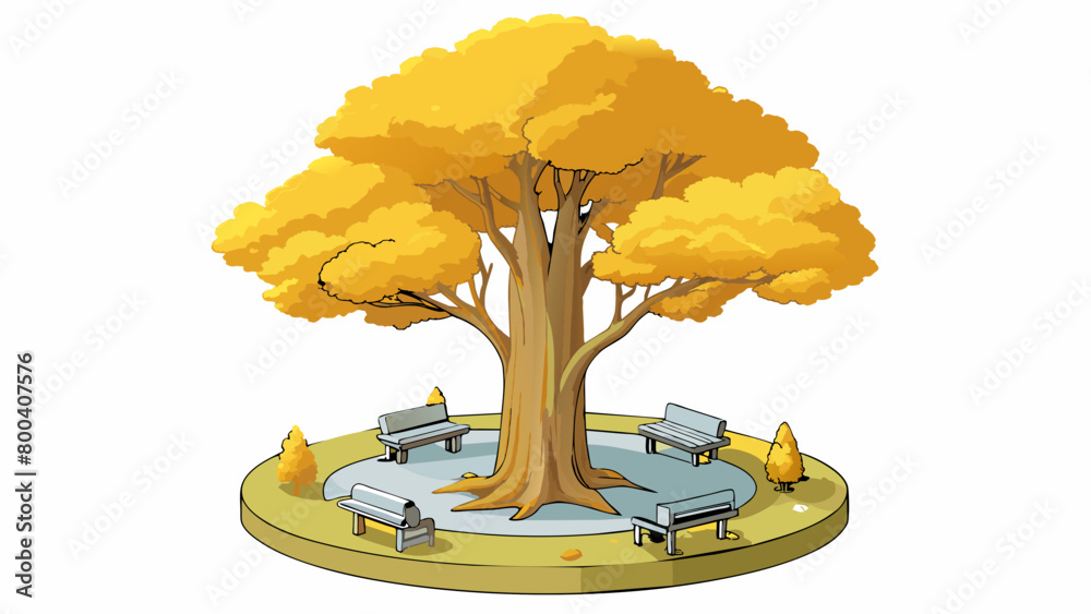 Aufkleber in the heart of a lush forest a towering tree with golden leaves and silver bark stands tall. its br