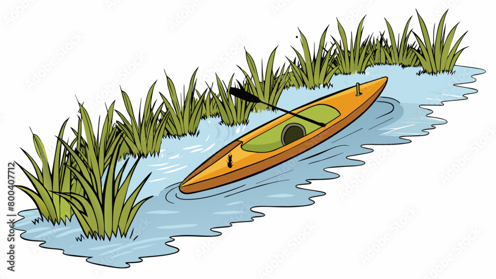 Poster on a misty morning a kayak meanders through a tranquil marshland. its shallow draft and lightweight 