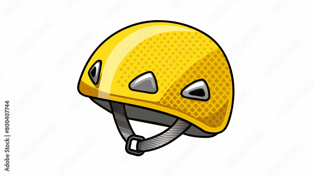 Poster made for the most extreme climbs the bright yellow climbing helmet has a reinforced carbon fiber she
