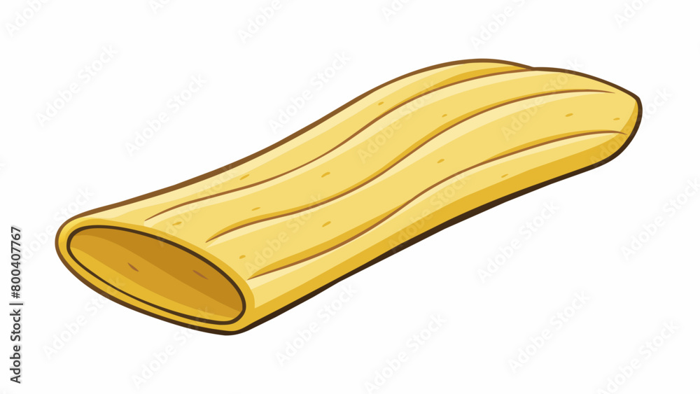 Aufkleber peelable snack a long elongated object with a peeling skin that reveals a pale yellow when removed. 