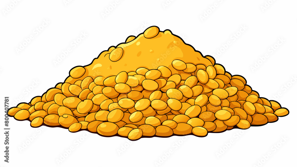 Poster Plump and golden in color these lentils are slightly flattened and have a soft tender bite when cooked.  on white background . Cartoon Vector.