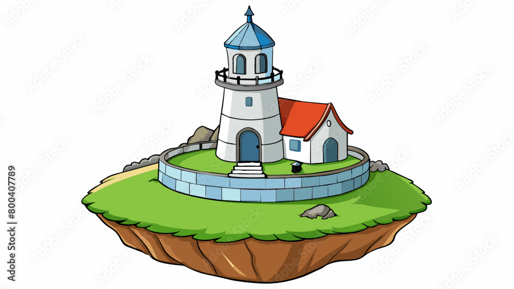Poster perched atop a grassy cliff the lighthouse stood proudly with its white stone walls and pointed roof